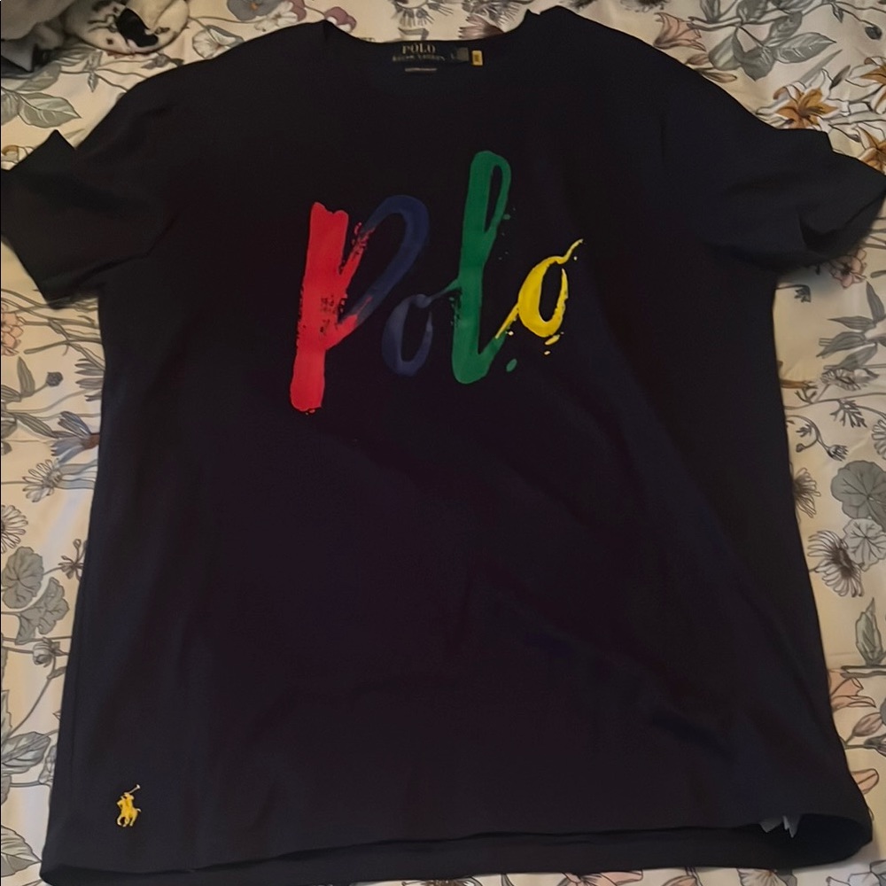 Polo Ralph Lauren Navy Blue T-Shirt with Colorful Logo
